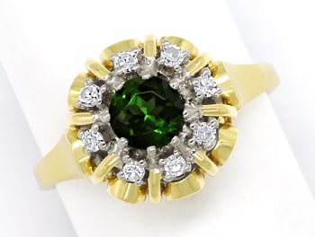 Foto 1 - Damen Goldring grüner Turmalin in einem Diamanten Kranz, S1681