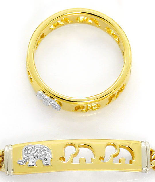 Foto 3 - Diamant Schmuck Set Ring und Armband Elefanten 14K Gold, S4808